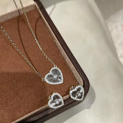 Pure Silver S925 CNC Craft Heart Necklace and Earrings Set Light Luxury High-end Versatile