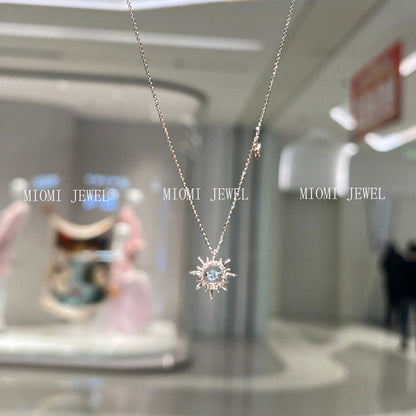 S925 Sterling Silver Niche Design Retro Artistic Heartbeat Sun Pendant Necklace Inlaid with Zircon High-end Clavicle Chain