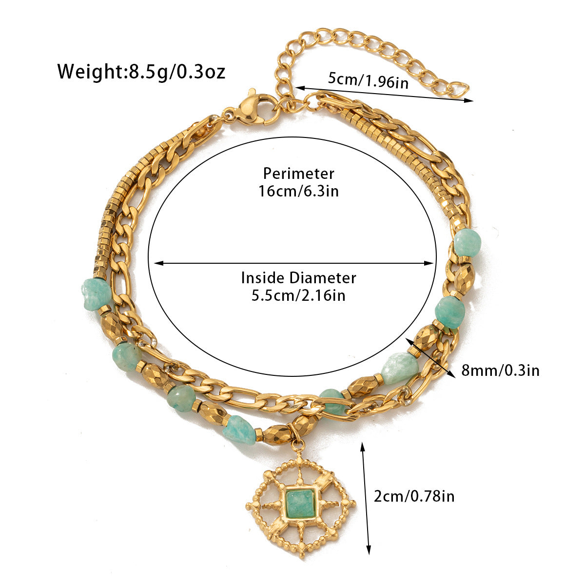 Hot-Selling Jewelry Titanium Steel Bracelet Bohemian Style Natural Stone Beaded Bracelet Double-Layer Women's Bracelet