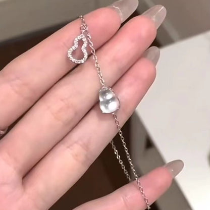 Pure Silver S925 Chinese Style Botanical Water Foam Jade Gourd Pullable Bracelet Niche Ins Style Crystal National Trend