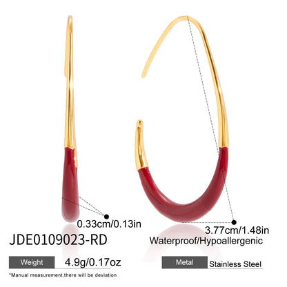 Stainless Steel Oil Drop C-shaped Hoop Earrings Light Luxury High-end Feel Autumn Winter Ear Accessories Titanium Steel Jewelry