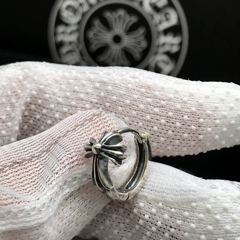 Sterling Silver S925 Cross Pendant for Men and Women Couples Trendy Punk Dongdaemun Vintage Stud Earrings Hoop Earrings