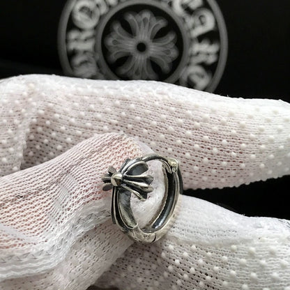 Sterling Silver S925 Cross Pendant for Men and Women Couples Trendy Punk Dongdaemun Vintage Stud Earrings Hoop Earrings