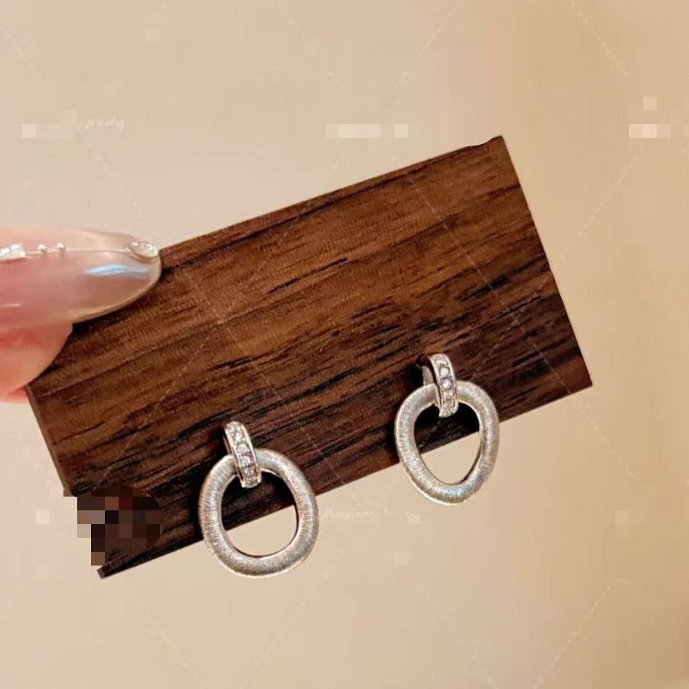 Italian Brushed Craft S925 Silver Irregular Circle Earrings Simple Light Luxury High-end Versatile Elegant Earrings