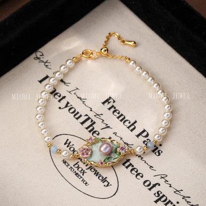 NALA Oil Painting Glass Pearl Bracelet Niche Light Luxury Non-Fading Versatile Creative Jewelry