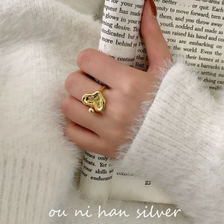 S925 Sterling Silver Irregular Heart Ring for Women, Ins Style, Niche Design, Simple and Luxurious, Versatile