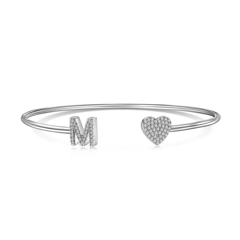 S925 Sterling Silver English Letter Bracelet for Women with Micro Pave Zirconia, Light Luxury Personality Style Bracelet