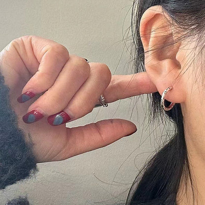 Korean Version Four-Leaf Clover 925 Silver Old Bone Flower Earrings for Women, Simple Fashion Trendy Personality Exquisite Geometric Studs