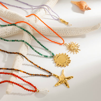 Stainless Steel Vacation Style Beaded Necklace Titanium Steel Jewelry for Women High-End Non-Fading Collarbone Chain