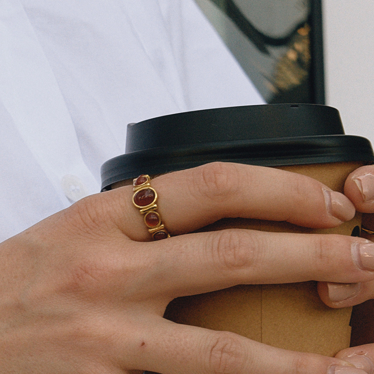 Tiger Eye Stone Titanium Steel Ring Non-Fading Stainless Steel Agate Jewelry for Women High-End Rings