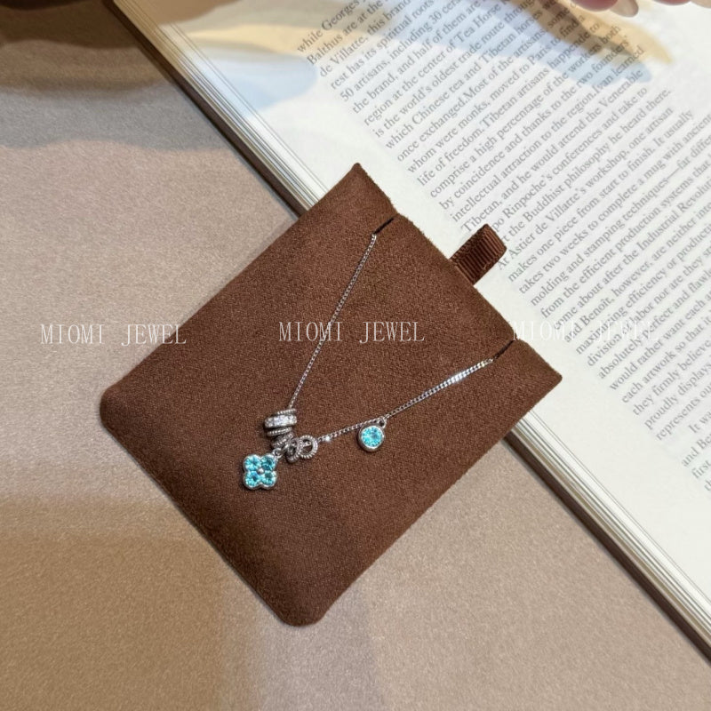 S925 Sterling Silver Running Ring Four-Leaf Clover Necklace for Women High Carbon Diamond Paraiba Niche Design Light Luxury High-End Feel