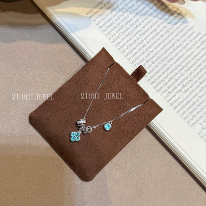 S925 Sterling Silver Running Ring Four-Leaf Clover Necklace for Women High Carbon Diamond Paraiba Niche Design Light Luxury High-End Feel