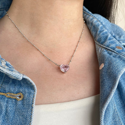 S925 Sterling Silver High Carbon Diamond Necklace for Women Ice Flower Cut Pink Heart Pendant Green Diamond High-end Collarbone Chain