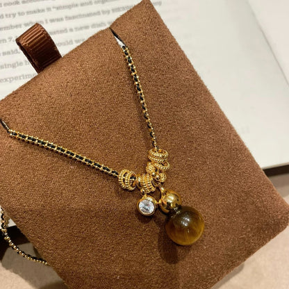 Pure Silver S925 Black Gold Braided Autumn Winter Tiger Eye Gourd Running Ring Necklace Bracelet Set New Chinese Style Exquisite High-end Feel