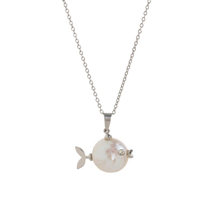 Ocean World Little Witch Necklace Natural Pearl Bighead Fish Pendant Jewelry Goldfish Kissing Fish Clavicle Chain Color Retention