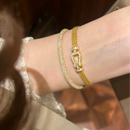 S925 Sterling Silver High Carbon Diamond Light Luxury Style Horseshoe Buckle Watch Chain Bracelet Elegant Fashion High-end Style Niche Design