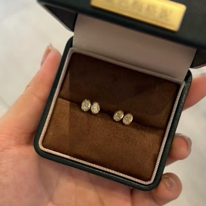 Pure Silver S925 High Carbon Diamond Ear Studs Oval Shape Small Niche Elegant Petite Exquisite