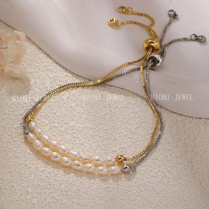 Niche Design Minimalist Freshwater Pearl Chain Stitching Bracelet Mother's Day Gift Versatile Adjustable Bracelet for Women