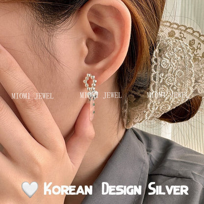 S925 Sterling Silver Beaded Hammered Heart Earrings Unique High-end Feel Women's Niche Fashion Xiaohongshu Same Style Earrings