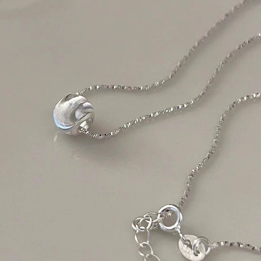 Korean Version Cool Brushed Round Bead S925 Sterling Silver Cat Eye Bead Necklace High-End Niche Design Simple Choker