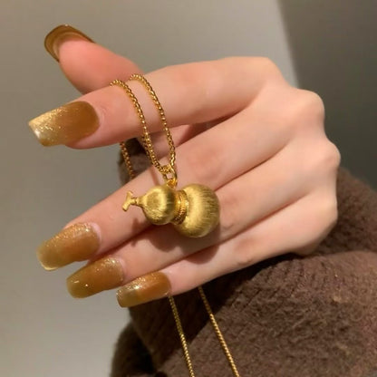 Italian Craft Vintage Style Brushed Gourd Necklace Fashion Versatile High-End Commuting Essential Niche Light Luxury Style