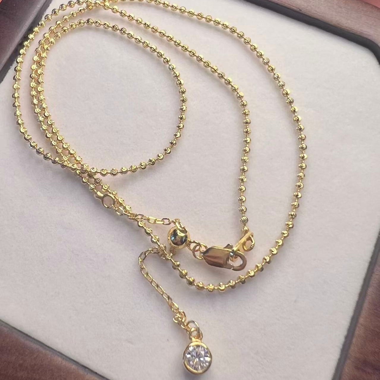 Pure Silver S925 Moon Bead Laser Bead 1.5mm Diameter Adjustable Length Necklace High-end Exquisite