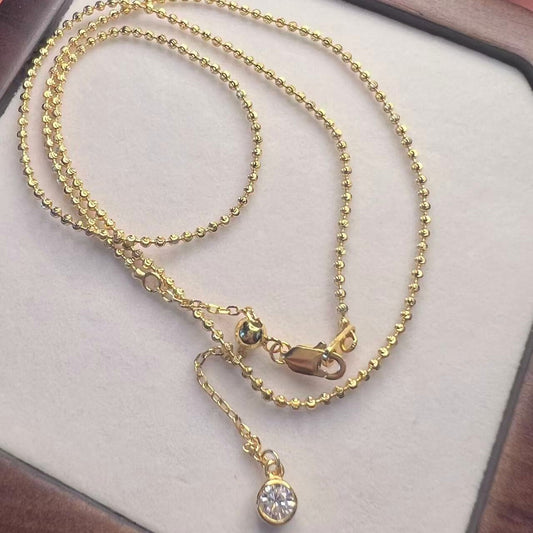 Pure Silver S925 Moon Bead Laser Bead 1.5mm Diameter Adjustable Length Necklace High-end Exquisite