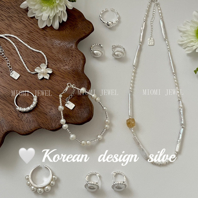 High-End Style Niche Silver Jewelry S925 Sterling Silver Personalized Pearl Jewelry Versatile Combination Set