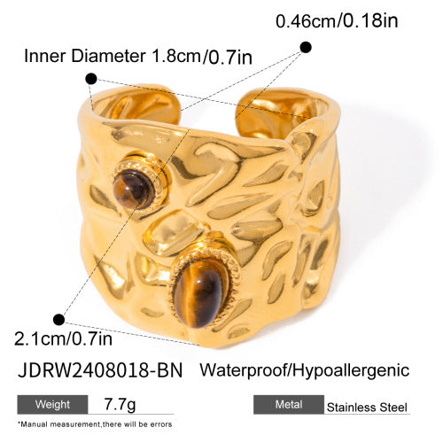 Tiger Eye Stone Ring Niche High-End Feel Hand Jewelry Titanium Steel Non-Fading Women's Ring