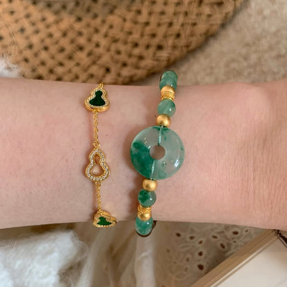 Pure Silver S925 New Chinese Style Jade Green Gourd Fortune Bracelet Niche Design Light Luxury High-end National Style Versatile Jewelry