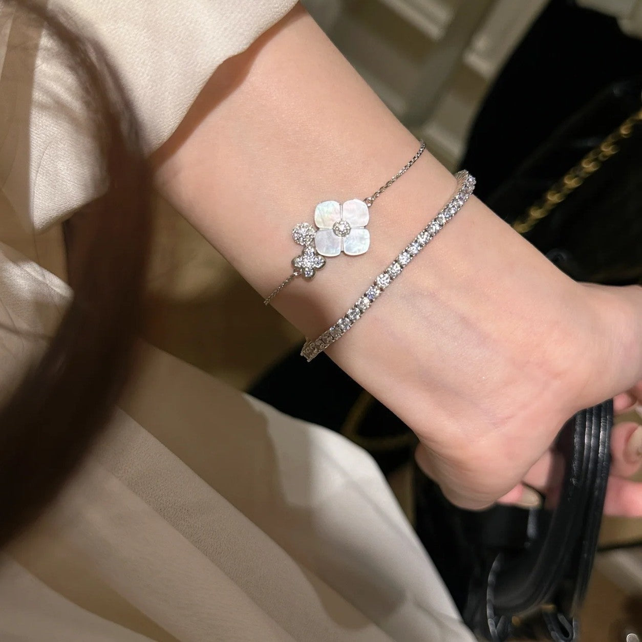 Pure Silver S925 Dragon Heart Style Butterfly Orchid White Shell Necklace Bracelet Earrings Set Light Luxury High-end Elegant Temperament