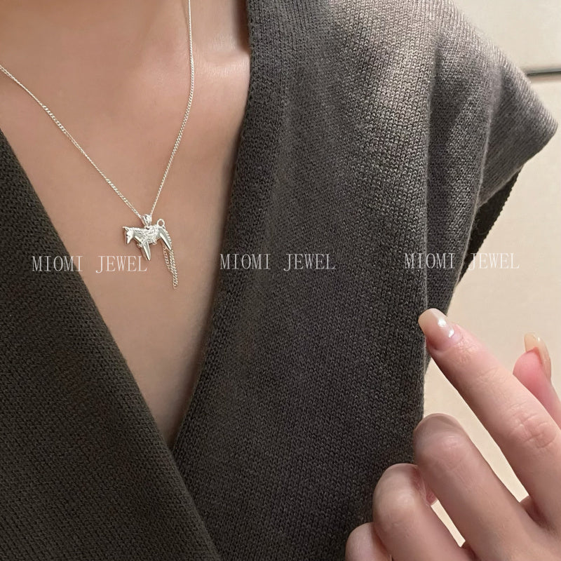 S925 Silver Success Horse Tassel Necklace Light Luxury Niche Sweater Chain Women's High-end Collarbone Chain Gift
