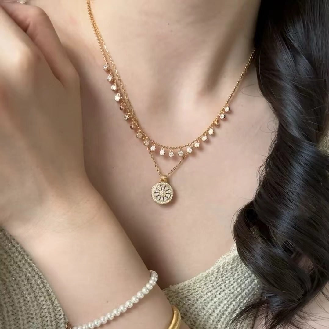 Pure Silver S925 Real Gold Plated High Carbon Diamond Bubble Necklace Layered Chain Light Luxury High-end Exquisite Niche