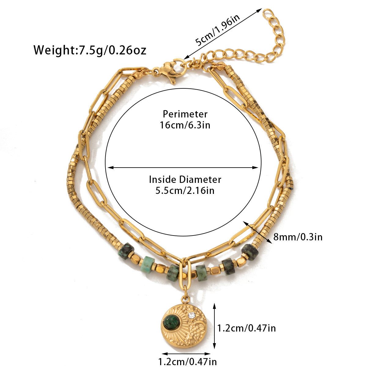 Hot-Selling Jewelry Titanium Steel Bracelet Bohemian Style Natural Stone Beaded Bracelet Double-Layer Women's Bracelet
