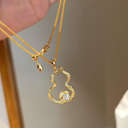 National Style New Chinese Style Gold Ribbon Gourd Light Luxury Niche High-end Clavicle Chain Retro Gold Exquisite Necklace