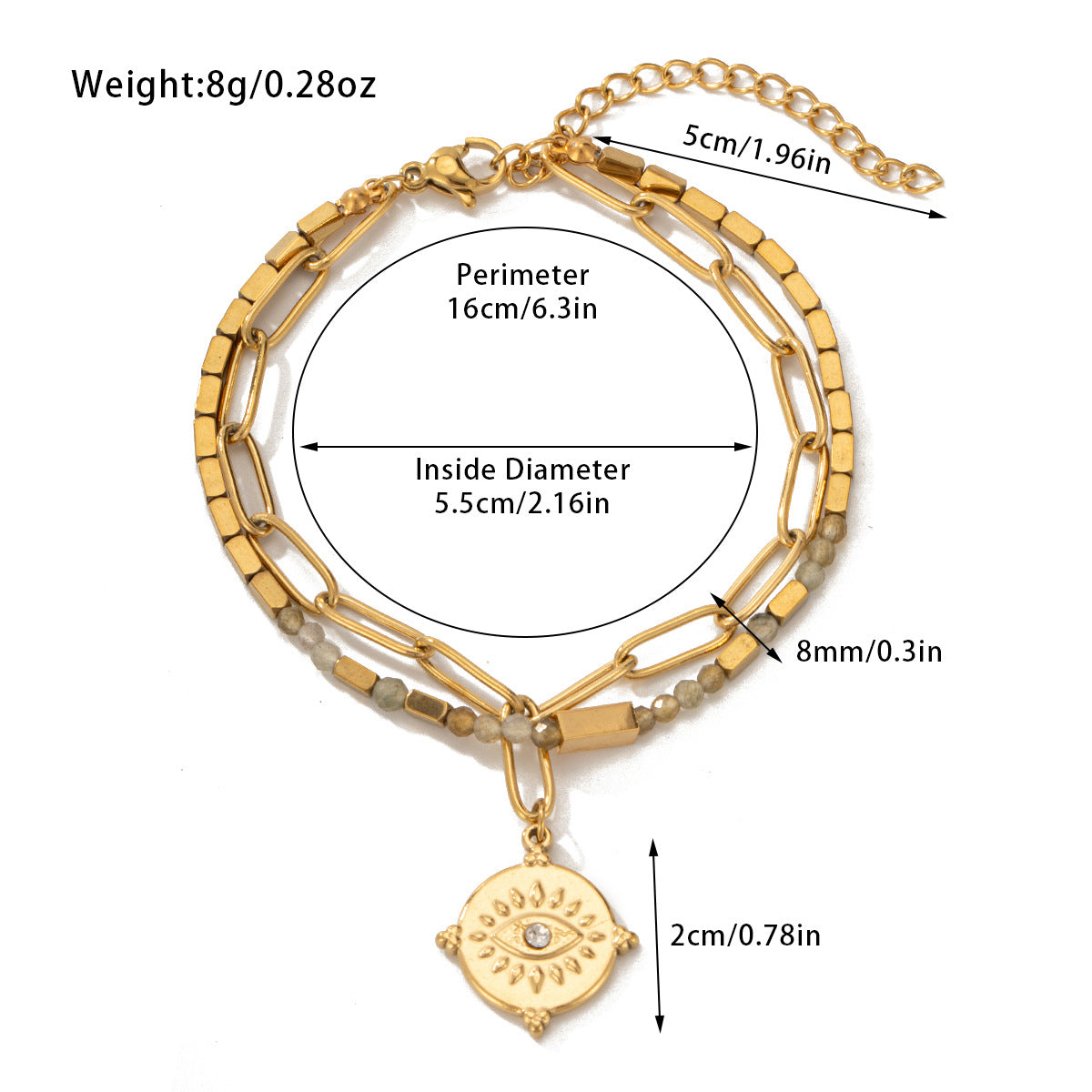 Hot-Selling Jewelry Titanium Steel Bracelet Bohemian Style Natural Stone Beaded Bracelet Double-Layer Women's Bracelet