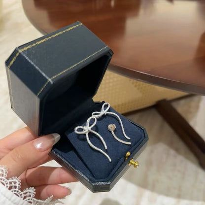 S925 Silver Inlaid Diamond Bow Sweet Light Luxury Exquisite Girl Temperament High-end Design Earrings