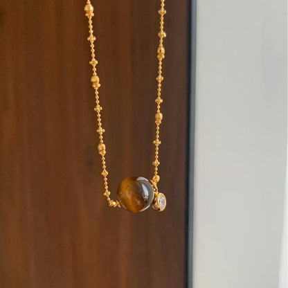 Pure Silver S925 Tiger Eye Stone Fairy Chain Exquisite Vintage Autumn Winter Atmosphere New Sweater Chain High-end Elegant Collarbone Chain