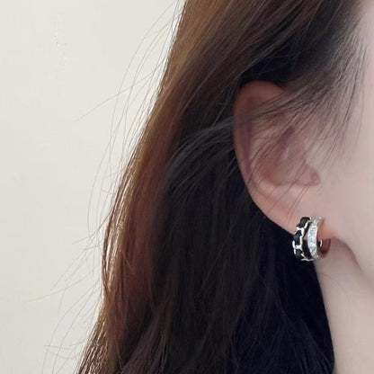 Black Gold Braided Earrings Double Layer Micro Inlaid 925 Silver Needle Earrings Fashion OL Temperament Earrings Niche High-end Feel