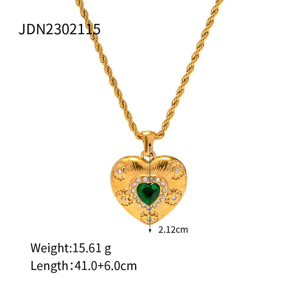 18K Gold Stainless Steel Zircon Necklace Vintage Heart Pendant Titanium Steel Non-Fading Jewelry for Women