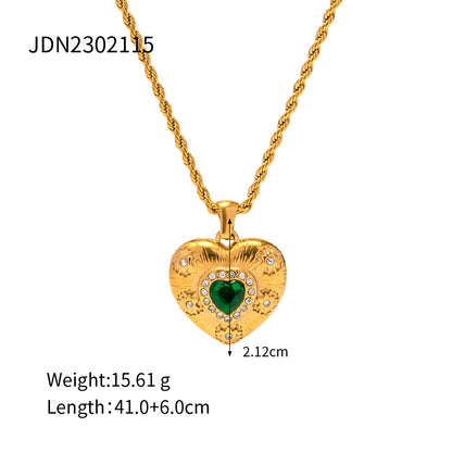 18K Gold Stainless Steel Zircon Necklace Vintage Heart Pendant Titanium Steel Non-Fading Jewelry for Women