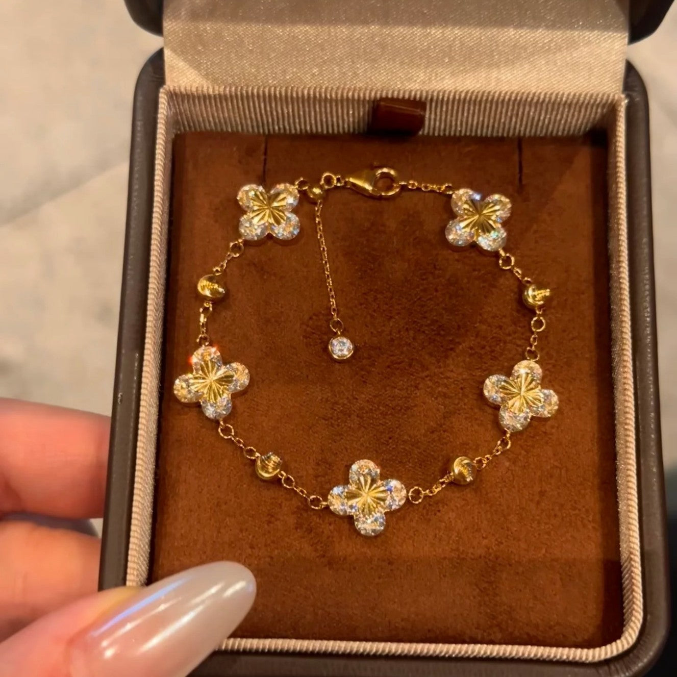 Sterling Silver S925 CNC Laser Four-Leaf Clover Bracelet Fashion Versatile Heavy Craftsmanship Four-Leaf Clover Light Luxury High-End Design