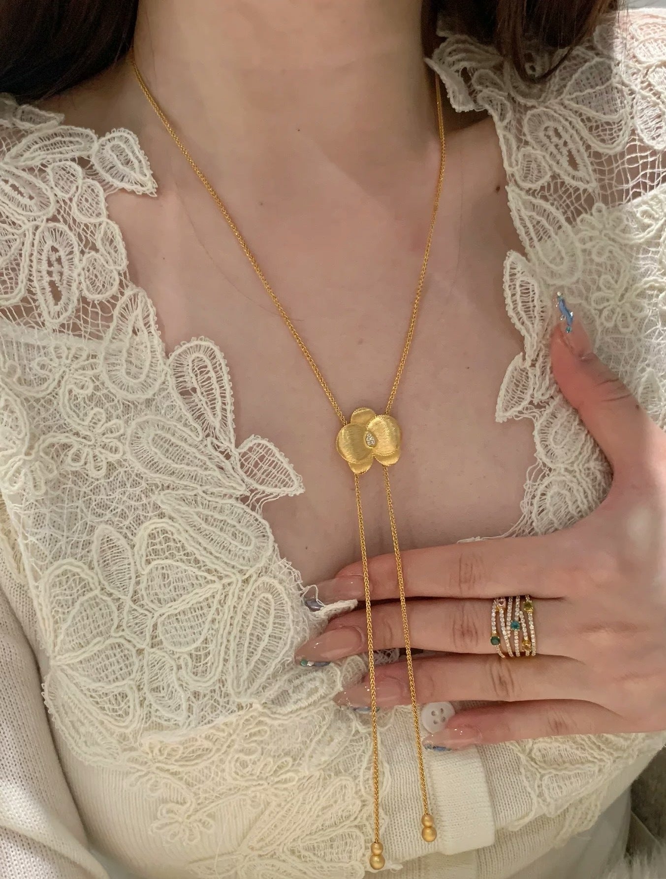 Sterling Silver S925Brushed Craft Butterfly Orchid Necklace Sweater Chain High-End Light Luxury Niche Design Exquisite Collarbone Chain