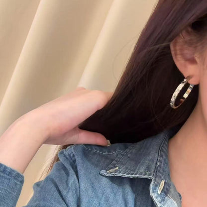 Pure Silver S925 Chanel Style Large Hoop Earrings High-end Shiny Hoop Minimalist Light Luxury Fashion Earrings