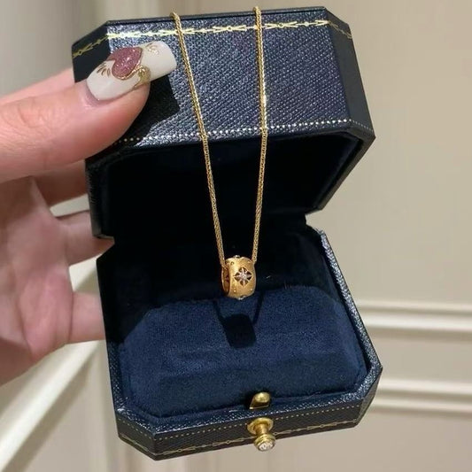 Pure Silver S925 Vintage Eight-Pointed Star Brushed Pendant Necklace Exquisite High-End Fashion