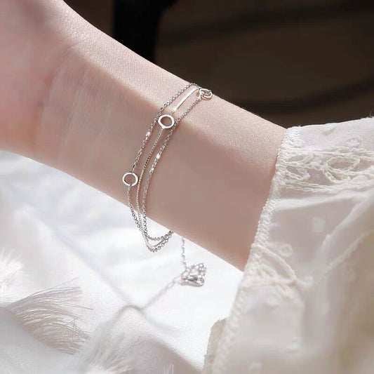 S925Sterling Silver Elegant Versatile Multi-layer Circle Bracelet for Women, Light Luxury Niche Design Sweet Bracelet, Best Friend Jewelry