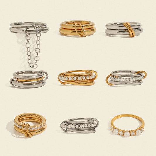 Stainless Steel Layered Pearl Ring High-End Ins Style Titanium Steel Jewelry Rings