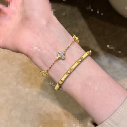 Sterling Silver S925 Four-Leaf Clover Laser Bracelet Fashion Versatile Heavy Craftsmanship Four-Leaf Clover Light Luxury High-End Niche Design