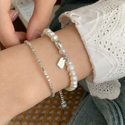 S925 Silver Lucky Bean Long Pendant Letter Bracelet for Women Gentle Temperament Freshwater Pearl Best Friend Bracelet Elegant Jewelry