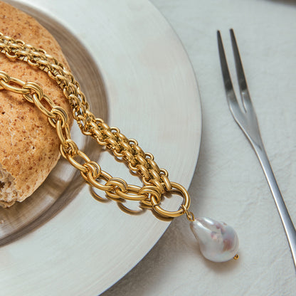 Stainless Steel Pearl Necklace Light Luxury High-end Clavicle Chain Non-fading Jewelry Titanium Steel Accessories